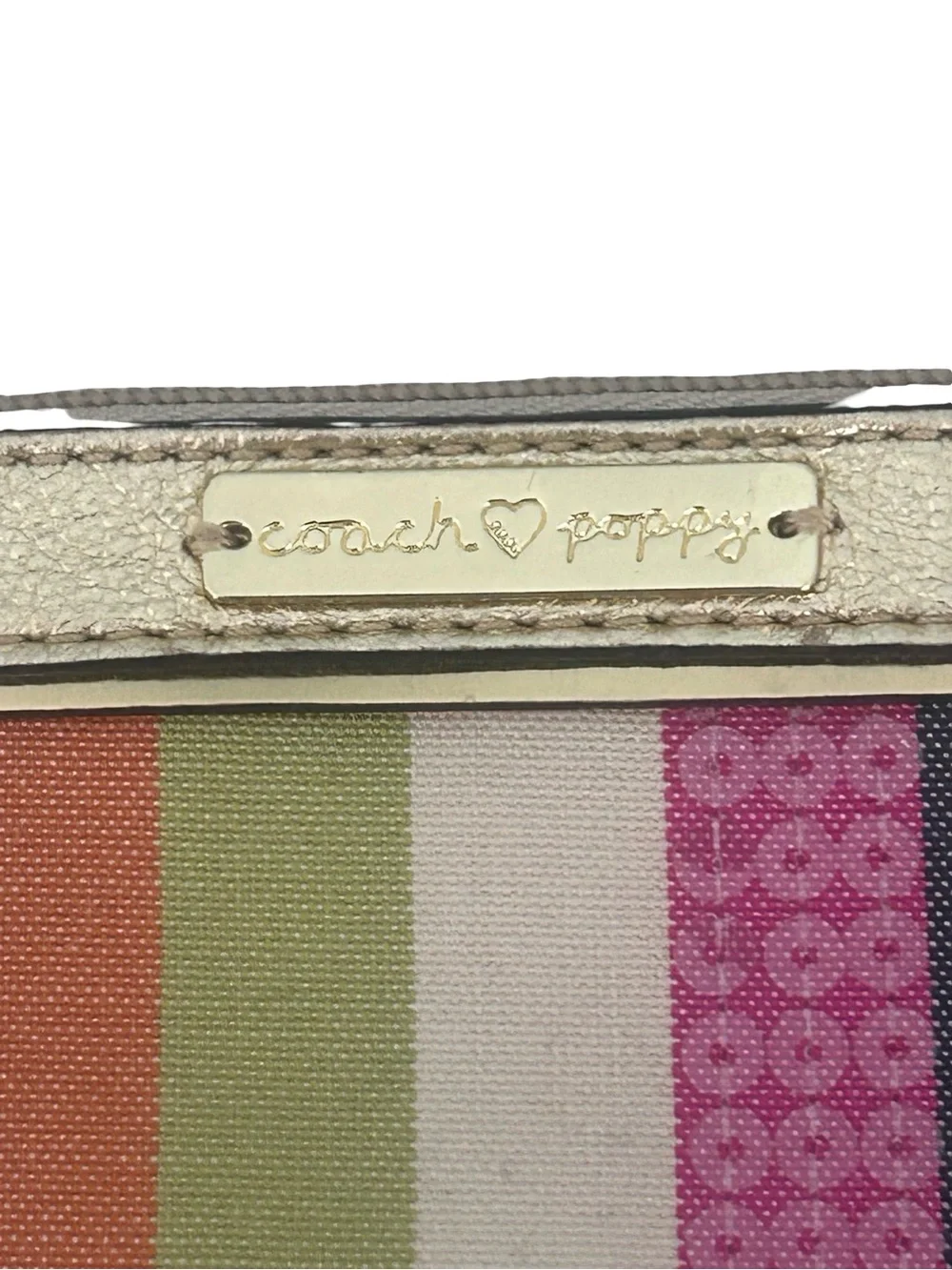 Coach Poppy Legacy Stripe Wristlet Bag 44910 Multicolor Sequin Gold Y2K McBling